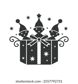 Christmas Gift box silhouette vector illustration design icon image. Vector isolated elements. Christmas gift logo icon symbol on white background.