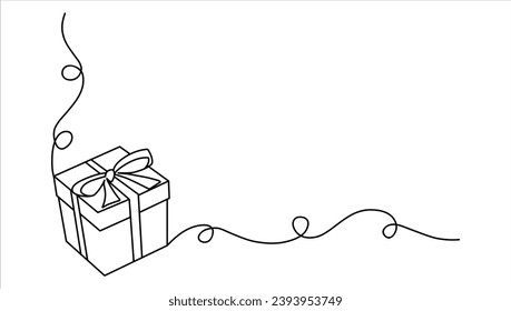 christmas gift box single one line art vector