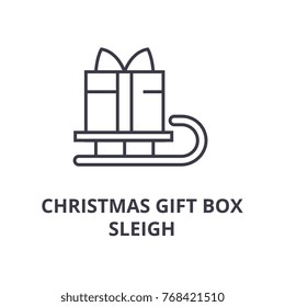 christmas gift box sleigh line icon, outline sign, linear symbol, vector, flat illustration