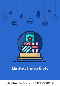 Christmas gift box in snow globe icon.
