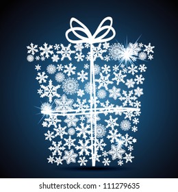 Christmas gift box, snowflake design background.