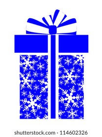 Christmas gift box, snowflake design background.