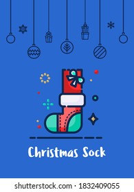 Christmas gift box in sock icon.