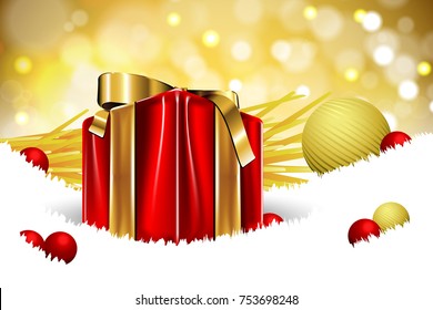 Christmas Gift box and Christmas tree with bokeh background