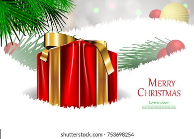Christmas Gift box and Christmas tree with bokeh background