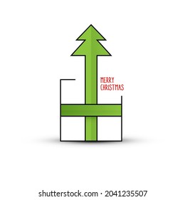 Christmas gift box with tree shaped green bow on white background - vector