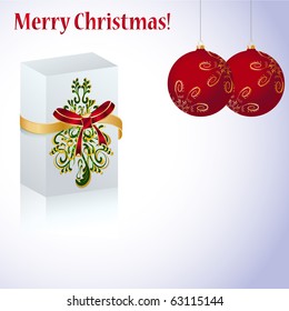 Christmas gift box with two christmas balls
