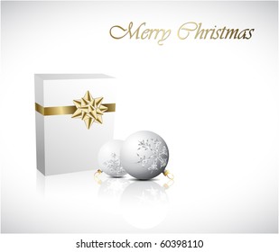 Christmas  Gift box with two christmas decorations (vector)
