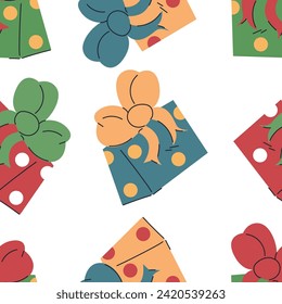Caricatura vectorial de la caja de regalo de Navidad fondo de patrón sin fisuras para papel pintado, envoltura, embalaje y fondo.