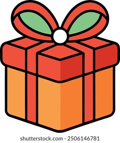 Vector de la caja de regalo de la Navidad - diseño de la historieta, del Clipart, y del arte de línea
