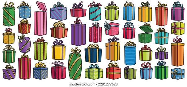 Christmas of gift box vector color set icon. Isolated color icon christmas and holiday box.Vector illustration xmas gift and surprise on white background .