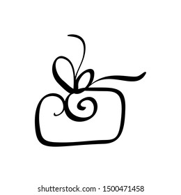 Christmas gift box vector icon silhouette. Simple gift contour symbol. Isolated on white web sign kit of stylized spruce. Handdraw flourish picture