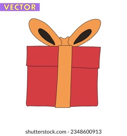 A Christmas Gift Box Vector isolated on white background in a hand-drawn minimal xmas concept