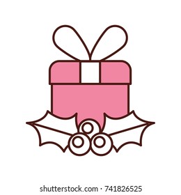 christmas gift box wrapped ribbon berry and leaves