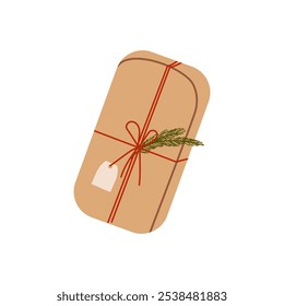 Christmas gift boxe clipart.  DIY rustic present boxe in craft wrappings with twine bows and branch, Xmas wreaths, envelopes.	