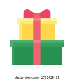 Christmas Gift Boxes, Birthday Gift Boxes Vector Illustration, Flat Style Icon.