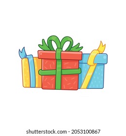 Christmas gift boxes with bows and ribbons. Holiday clipart isolated on a white background