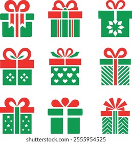Christmas Gift Boxes Bundle Icons Vector Illustration Colorful Gift Pile For Xmas December Holiday
