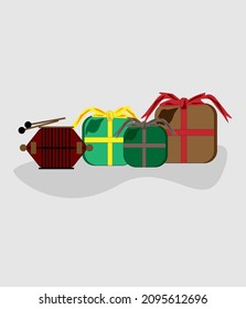 Christmas gift boxes and drum