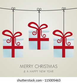 christmas gift boxes hanging on a twine