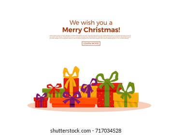 Christmas gift boxes illustration set.  Isolated on white background vector colorful cartoon flat elements. Merry Christmas and a happy New Year design of cards, posters, banners