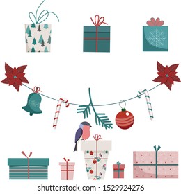 Christmas gift boxes isolated on white background. Set of silmple flate elements for your design.