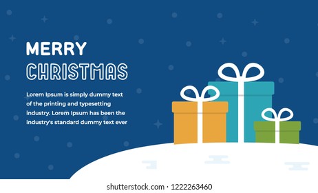 Christmas Gift Boxes  Merry Christmas 
Greeting Card Flat Vector Illustration. Happy New Year Flat Style Invitation