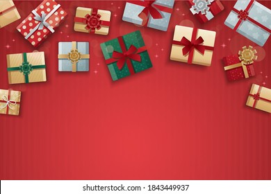 Christmas gift boxes, gift boxes on red background vector illustration 
