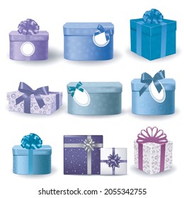 Christmas gift boxes on white background. Vector illustration