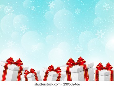 Christmas gift boxes on winter background
