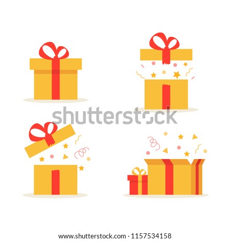 Christmas gift. Gift boxes. Present boxes. Surprise in the box. Vector.