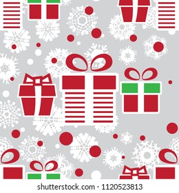 Christmas Gift Boxes Seamless Pattern Holiday Xmas Present Endless Background. New Year Vector Illustration