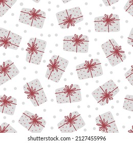 Christmas gift boxes seamless pattern. Cozy winter illustration for wrapping paper , post card, notebook or fabric design.