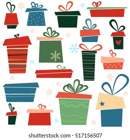 Christmas gift boxes seamless pattern. Vector flat design.
