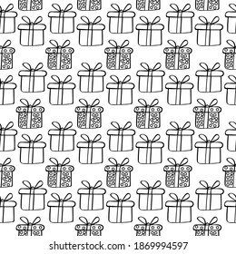 Geschenkbox nahtlose Vektormuster, Weihnachtsgeschenke, Winterferien, Druck für die Verpackung