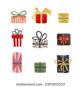 Christmas gift boxes set in hand drawn style. Vector illustration