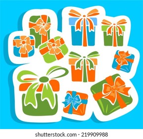 Christmas gift boxes set isolated on a blue background.