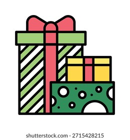Ilustración vectorial de cajas de regalo de Navidad, icono de estilo lleno.