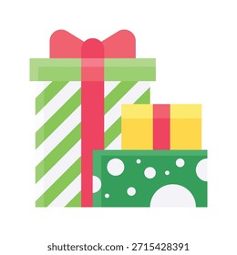 Christmas Gift Boxes Vector Illustration, Flat Style Icon.
