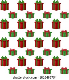 Christmas gift boxes vector pattern in retro style. Seamless background with gift boxes with bows. Illustration for greeting cards, invitations, posters. eps