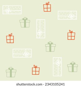 Christmas gift boxes vector pattern modern style Seamless background with gift boxes with bows. Illustration for greeting cards, invitations, posters.