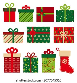 Christmas gift boxes. Xmas vector icons set.