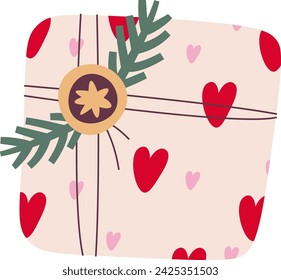 Christmas Gift With Branches Vector Illustration