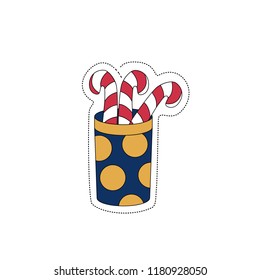 Christmas gift candy. Sticker for the New Year. Vector illustration present.