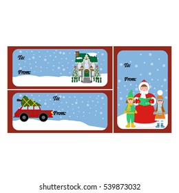 Christmas gift card. Gift box tags. Vector illustration
