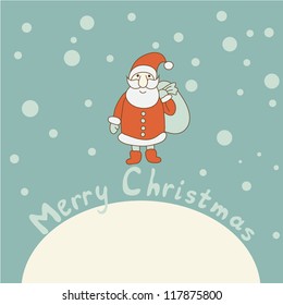 Christmas gift card cartoon doodles hand drawn with Santa Claus and greeting pattern
