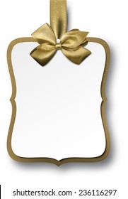 Christmas gift card with golden bow. Vector illustration.  