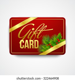 Christmas gift card with holly. Vector illustration EPS 10