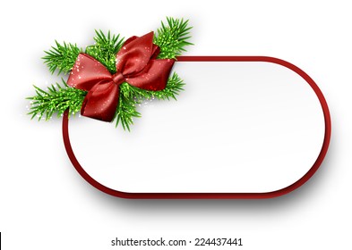 Christmas gift card with red bow and spruce twigs. Vector illustration. 