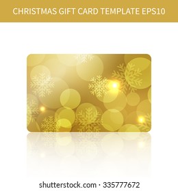 Christmas gift card template background with snowflakes and bokeh lights. Vector design EPS10